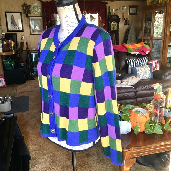 Women’s vintage Ani Knits checkered button up sweater - Picture 10 of 16
